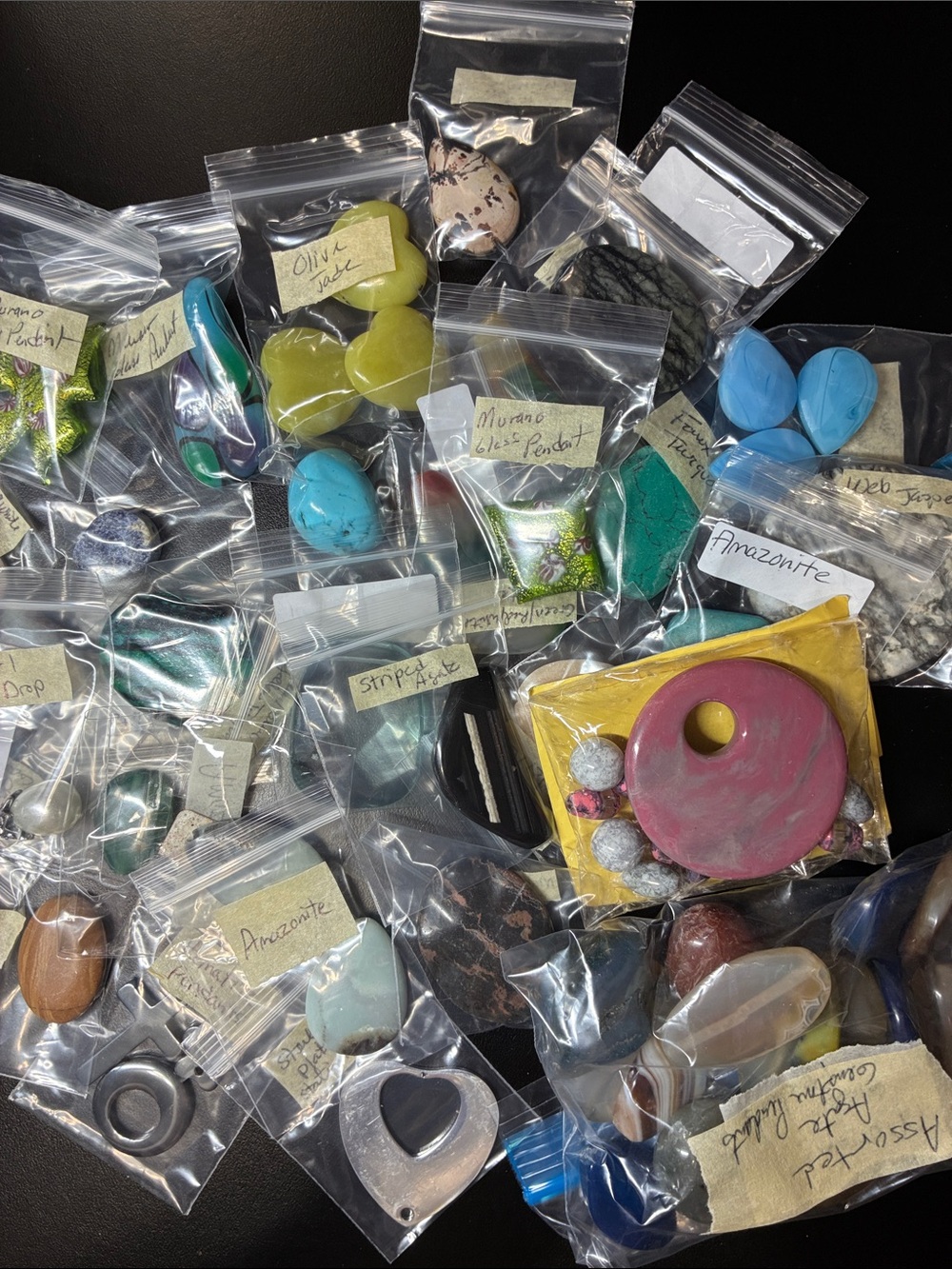 Lot of 40+ assorted gemstone pendant beads and Murano glass pendants